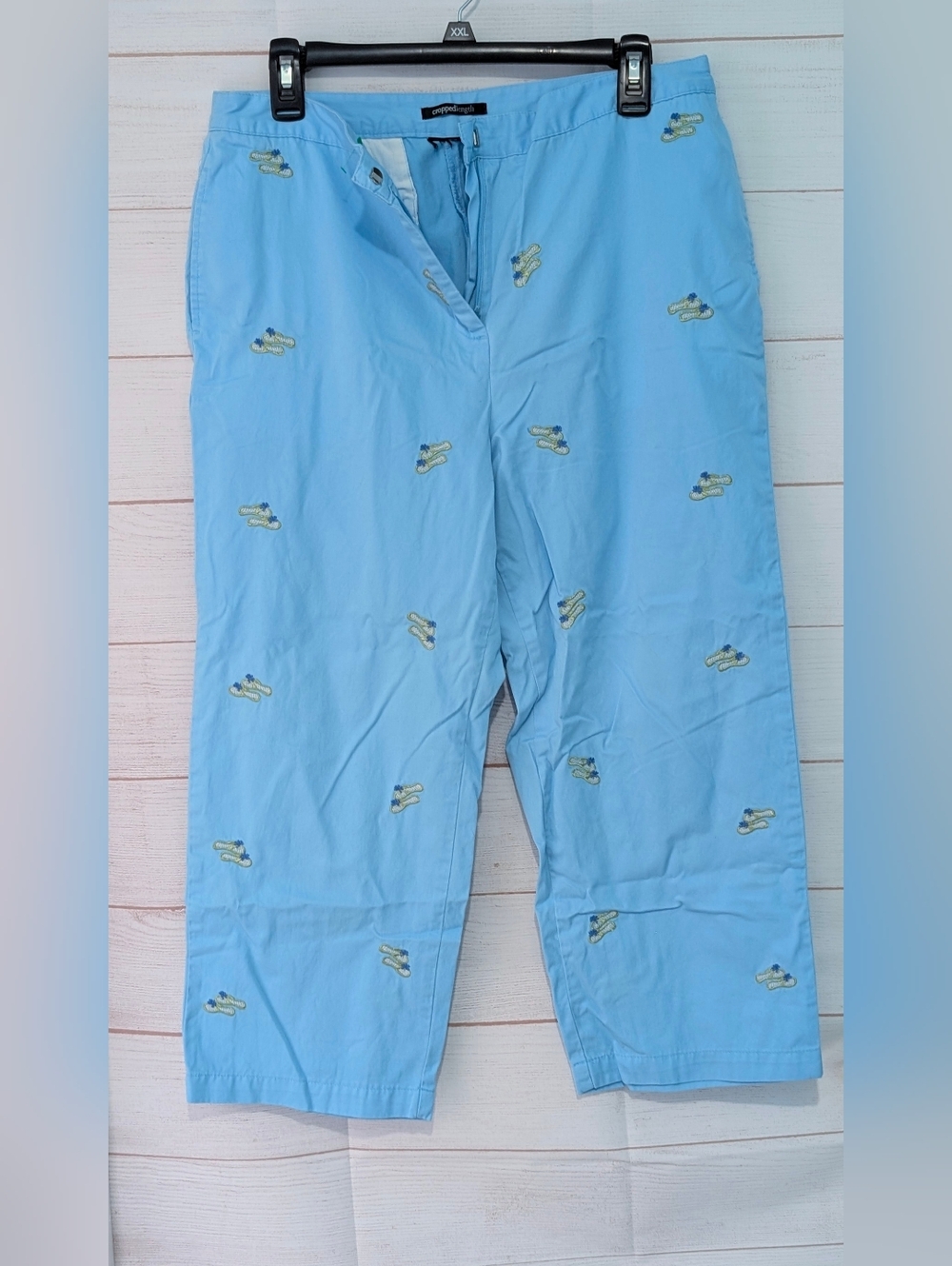 Vintage Light Blue 🩵 Embroidered Capri Pants Size Tag Removed  Waist 16"